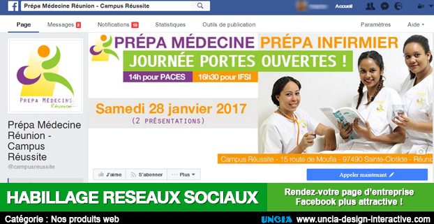 habillage réseaux sociaux - Publicité Ile de La Réunion - Facebook - Youtube - Twitter - Linkedin